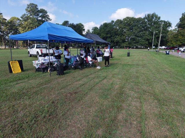 The tents at Beacham Park before the walk