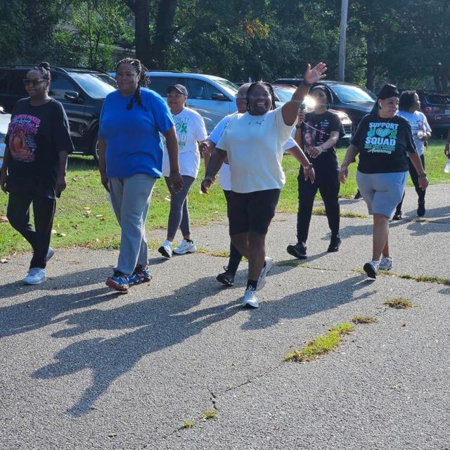 A group of walkers on the path