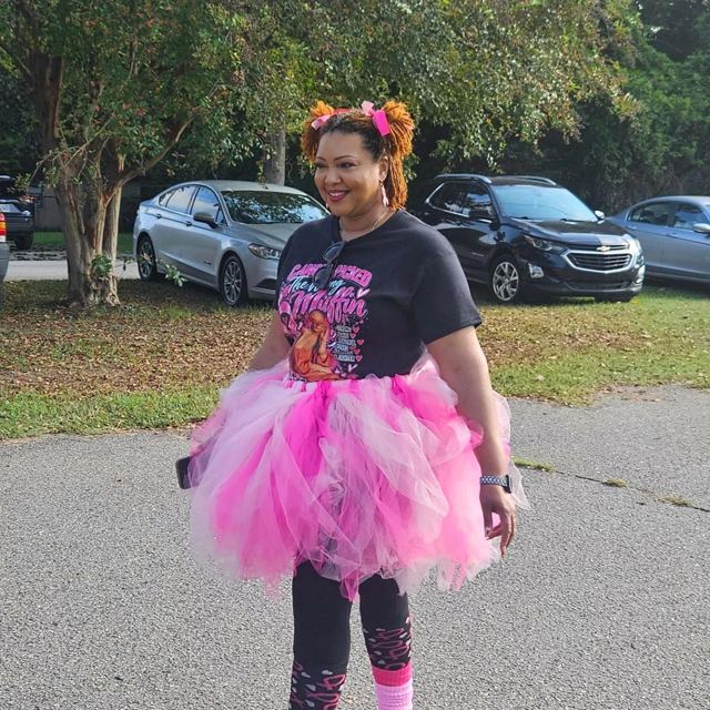 A walker in a pink tutu