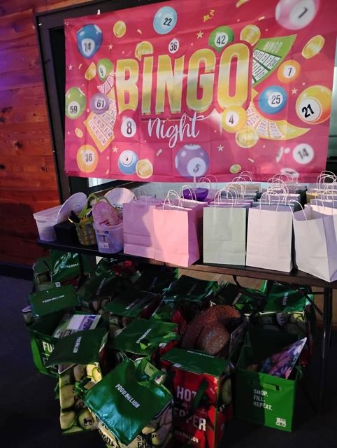 The Bingo Night backdrop and prize bags