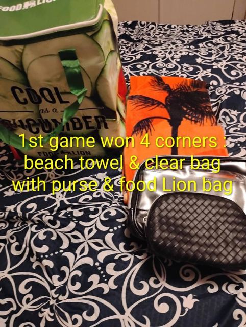 First game prize: beach towel and bag
