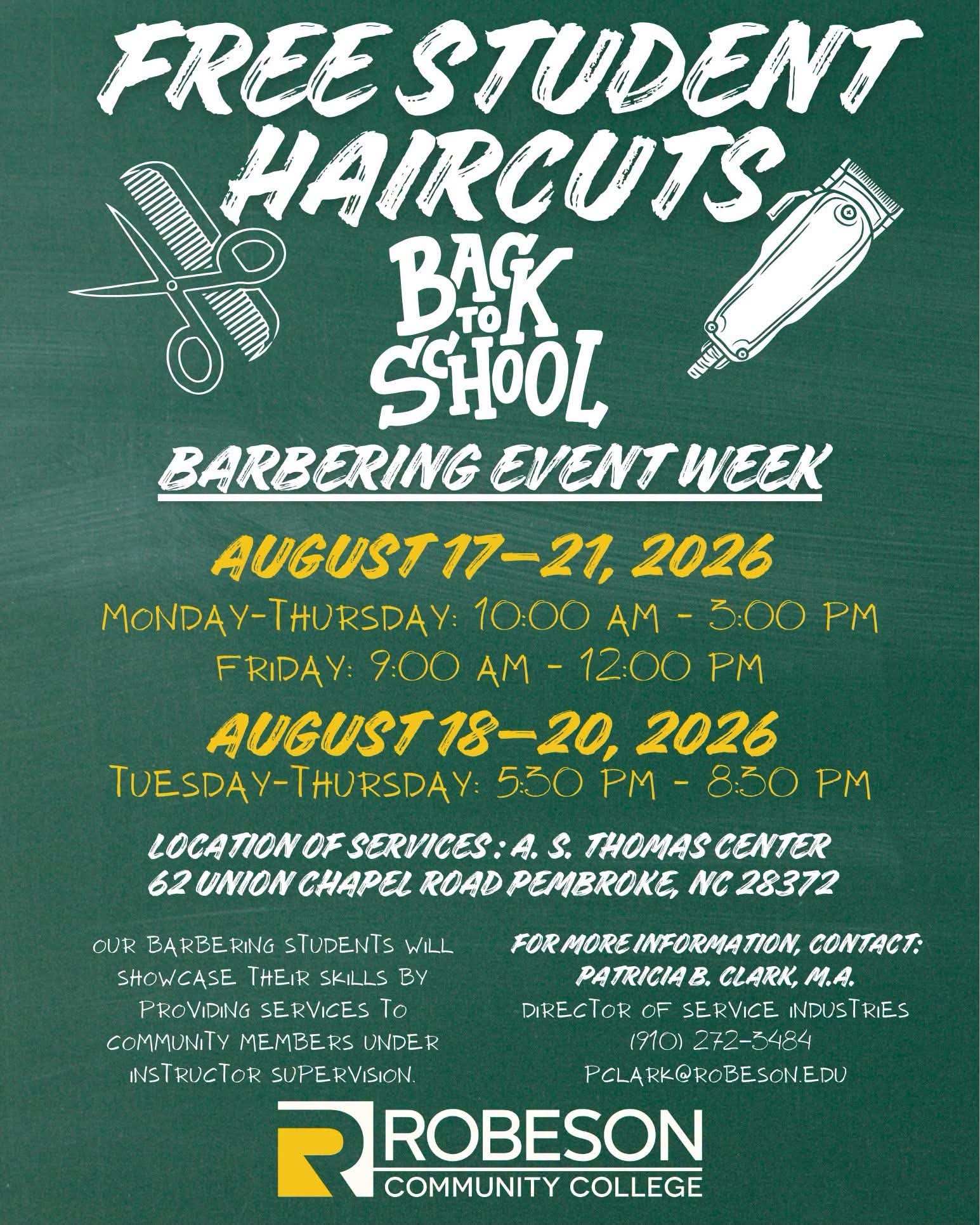 Free Student Haircuts — Barbering Event Week flyer