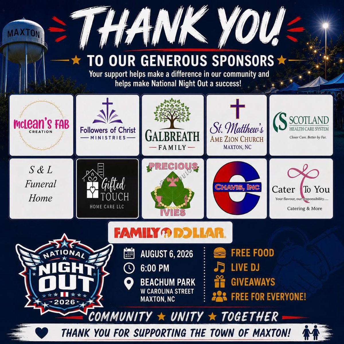 Thank you to the sponsors of National Night Out 2026